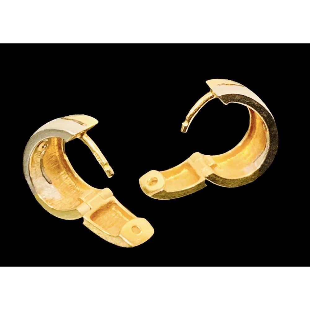 Vintage 14K Franz Breuning WG/YG Satin Finish Diamonds Hoop Earrings 5.3Grams - Picture 3 of 9